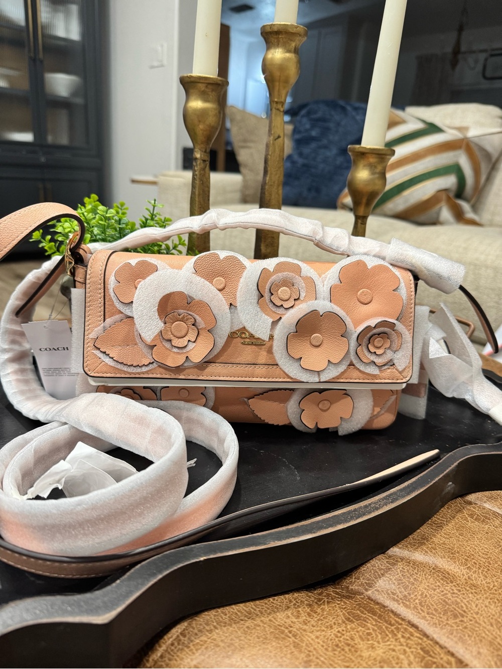 Coach Pink Floral Appliqué Leather Crossbody Bag